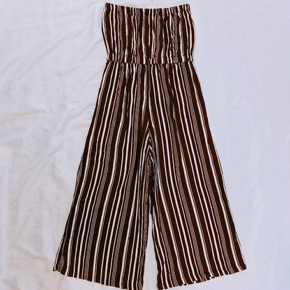 Sho Sho Jumpsuit/Romper Orange and White Vertical Stipes Strapless Size Small - Picture 4 of 7